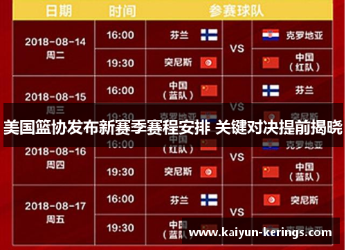 美国篮协发布新赛季赛程安排 关键对决提前揭晓