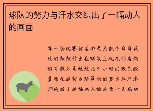球队的努力与汗水交织出了一幅动人的画面
