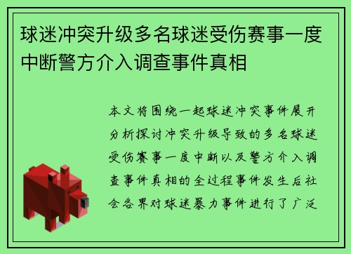 球迷冲突升级多名球迷受伤赛事一度中断警方介入调查事件真相