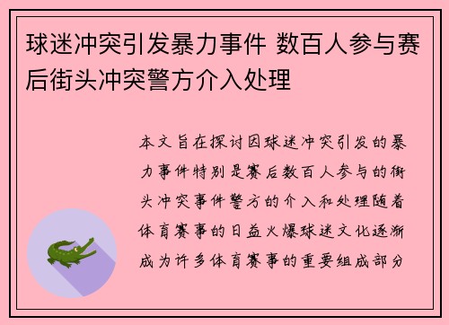 球迷冲突引发暴力事件 数百人参与赛后街头冲突警方介入处理